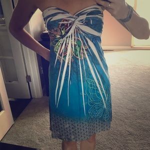 Strapless blue dress